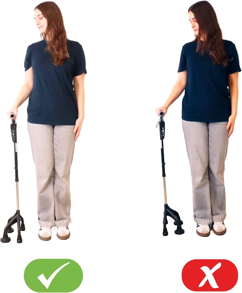 KMINA négylábú járóbot ergonomikus fogantyúval, állítható magasság 155cm felett, stabil 1,5kg