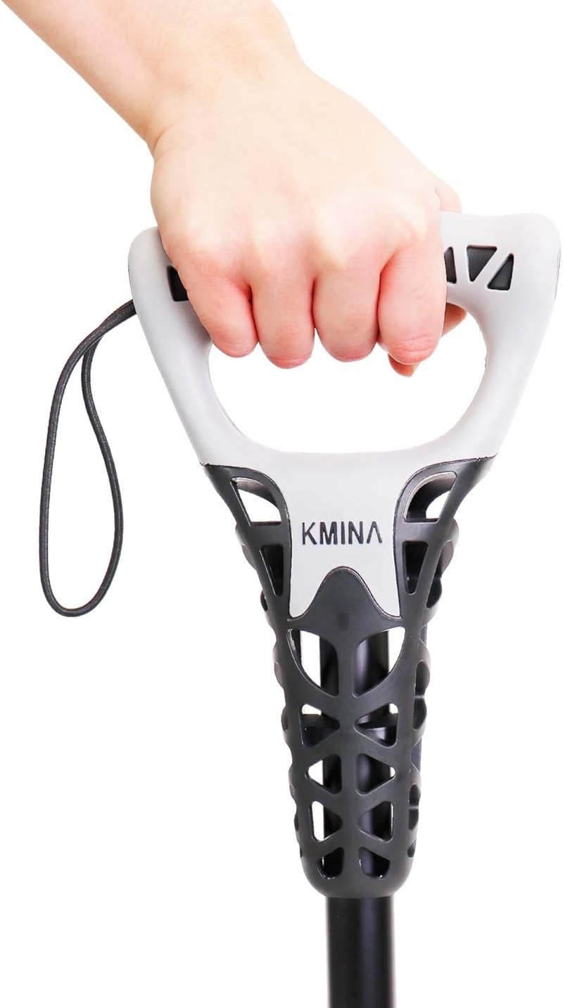 KMINA négylábú járóbot ergonomikus fogantyúval, állítható magasság 155cm felett, stabil 1,5kg