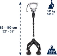 KMINA négylábú járóbot ergonomikus fogantyúval, állítható magasság 155cm felett, stabil 1,5kg 3