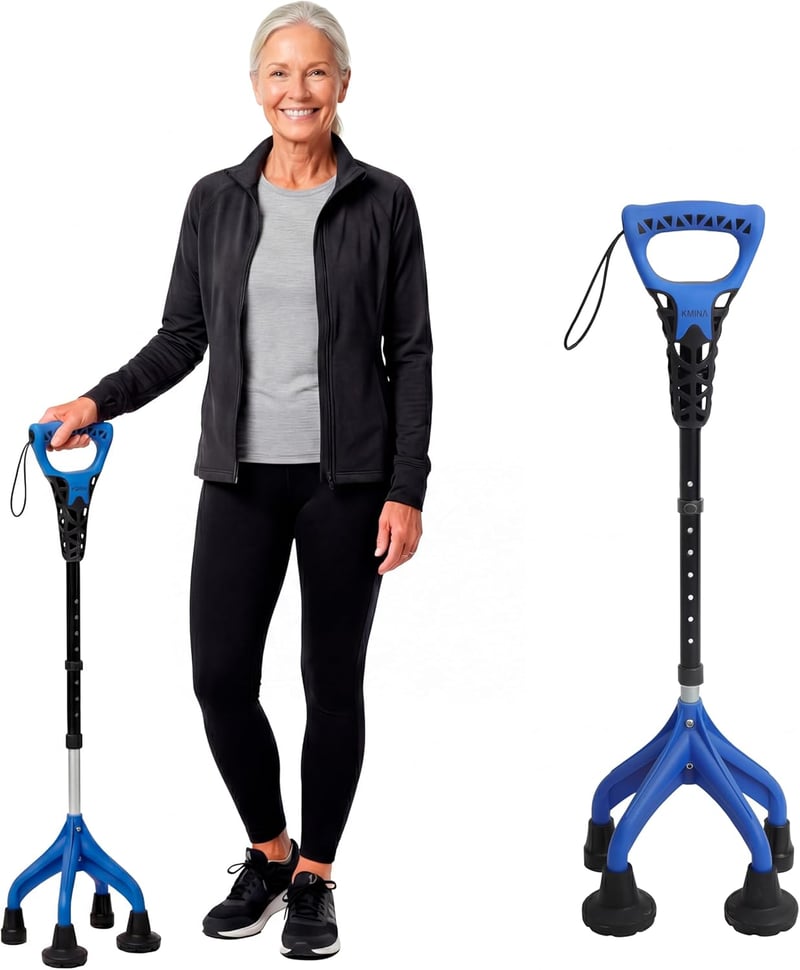 KMINA négylábú sétabot ergonomikus fogantyúval, állítható, 1,5 kg