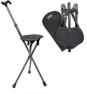 KMINA Pro Sklopiva štap-stolica s karbonskim sjedištem, tronožna, podesiva, lagana 800 g, crna, s torbom