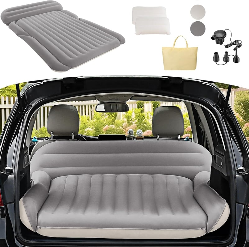 Saltea gonflabilă pentru SUV KMZ, dublă, cu suprafață catifelată, groasă, pentru camping, cu pompă electrică și 2 perne, pat auto de călătorie