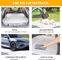 KMZ SUV Felfújható Matrac Beépített Elektromos Pumpával - Vastag Flokolt Autós Ágy Utazáshoz és Kempingezéshez - 300 kg Teherbírás - Szürke 2