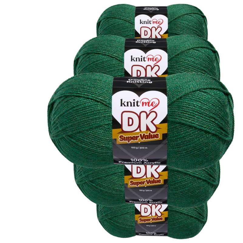 Pachet de 5x100g fire acrilice Knit Me DK – fir moale pentru tricotat și croșetat, ideal pentru eșarfe, căciuli, pături, pulovere și amigurumi, 1500 m, verde smarald
