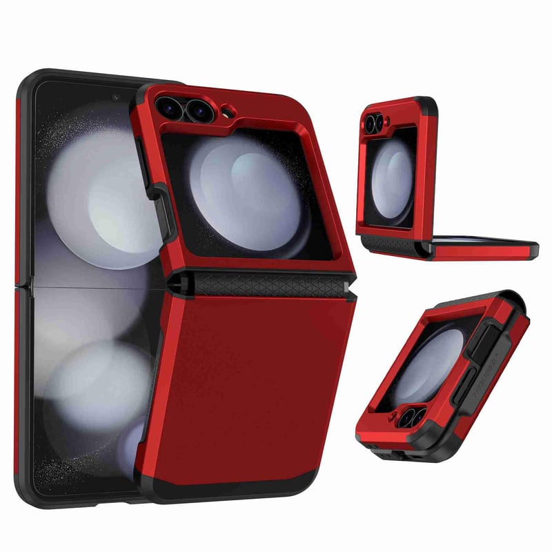 Kryt Knoowcase pre Samsung Z Flip 6, červený, s ochranou pántu, nárazuvzdorným silikónovým rámom, matným pevným PC krytom, odolný proti poškriabaniu