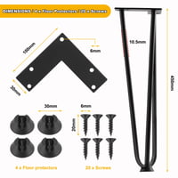 Picioare de masă tip Hairpin Knpwer 45 cm, 4 buc. Picioare metalice negre pentru mobilier, picioare cu 3 tije pentru măsuță de cafea DIY, set de picioare de masă reglabile, rezistente la sarcini grele 2