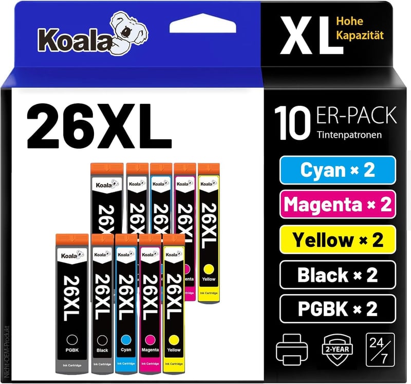 Koala 26XL Tintapatron Csomag 10db Epson XP-600 XP-700 XP-800 Nyomtatóhoz
