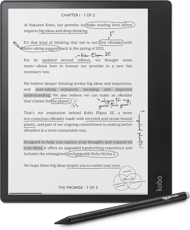 Kobo Elipsa 2E E-olvasó 10,3" Tükröződésmentes Érintőkijelzővel, ComfortLight PRO, Kobo Stylus 2 Tollal, 32GB, Wi-Fi, 14 Órás Akkumulátor
