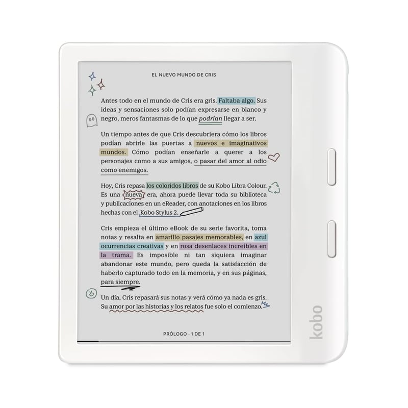 Kobo Libra Colour Fehér E-könyv Olvasó 7" Kijelzővel, 32GB Tárhely, Vízálló, Ergonomikus Kialakítás, Színes Képernyő