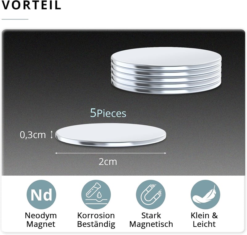 KOBOKO 5 db Neodímium Mágnes 20x1 mm Erős Kerek Hűtőmágnes Mágnestábla