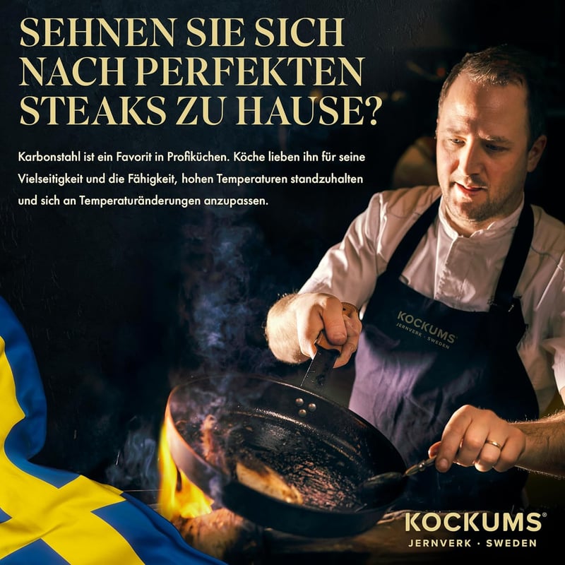Kockums Jernverk Prémium Szénacél Serpenyő 28 cm, Természetes Növényi Olajjal Előkezelt, Svéd Minőség