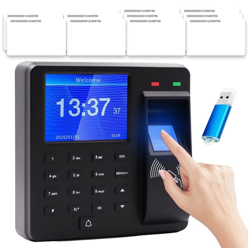 Kocusu 3in1 Ujjlenyomat Órajelenléti Gép 10 Kártyával 1000 Felhasználóhoz