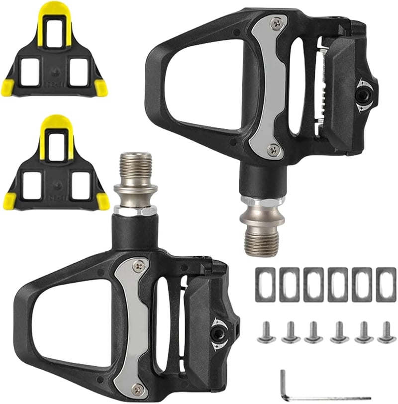 Kocusu SPD-SL Kompatibilis Országúti Kerékpár Klipszes Pedál Szett Stoplival - 9x10 cm Nylon Pedálok Shimano Rendszerhez, Hosszútávú Tekerés