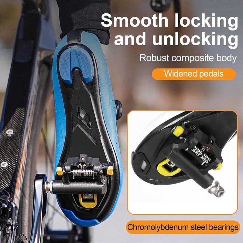 Kocusu SPD-SL Kompatibilis Országúti Kerékpár Klipszes Pedál Szett Stoplival - 9x10 cm Nylon Pedálok Shimano Rendszerhez, Hosszútávú Tekerés