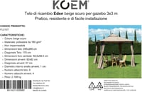KOEM Csereponyvás Pavilon Tetőhöz 3x3m Sötét Bézs Poliészter 180g/m² 2