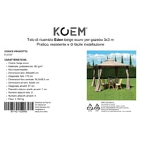 Zamjenska cerada za KOEM Eden paviljon, 180 g/m², s otvorom za prozračivanje - tamno bež - 3x3 m 2