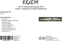 KOEM Pergola Pótlóvászon 3x4m Poliészter Ekrü Fedél 2