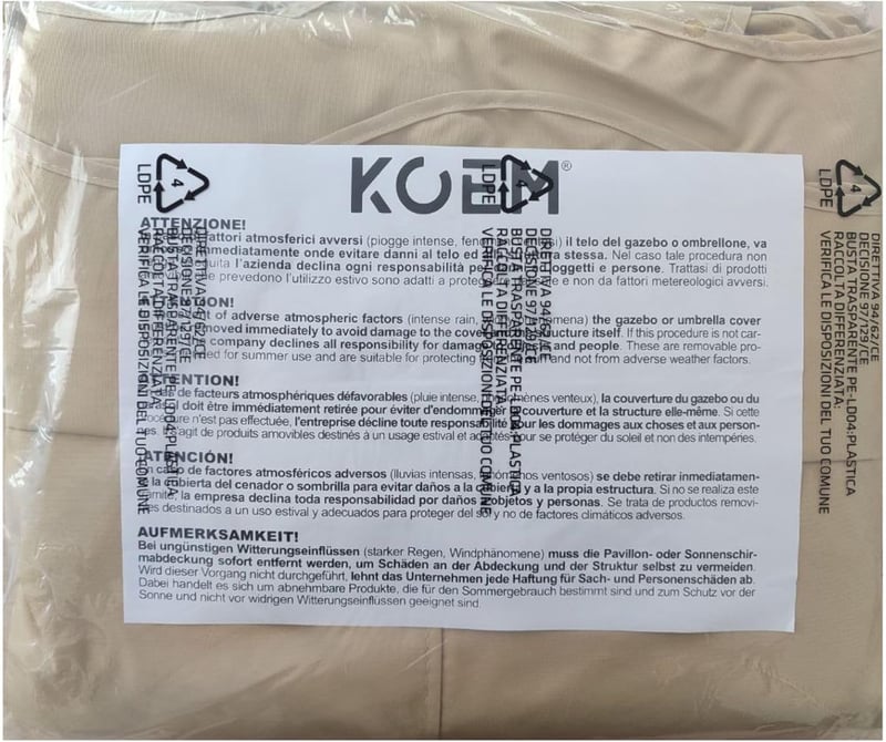 KOEM Pergola Pótlóvászon 3x4m Poliészter Ekrü Fedél