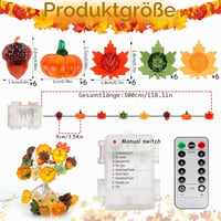 Ghirlandă luminoasă de toamnă KOIROI, 300 cm, 30 LED-uri, decorațiune cu frunze de arțar, dovleci și ghinde, cu temporizator, pentru interior, Halloween, Ziua Recunoștinței, decor de toamnă 2