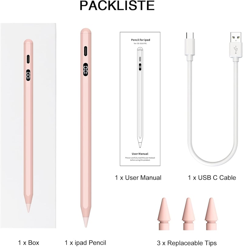 KOKABI 2. Generációs iPad Ceruza LED Kijelzővel - Érintőtoll USB-C Töltéssel, Tenyértámogatással, iPad Pro, Air, Mini Kompatibilis Stylus