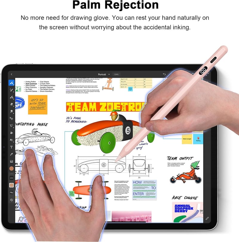KOKABI 2. Generációs iPad Ceruza LED Kijelzővel - Érintőtoll USB-C Töltéssel, Tenyértámogatással, iPad Pro, Air, Mini Kompatibilis Stylus