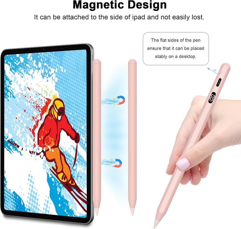 KOKABI 2. Generációs iPad Ceruza LED Kijelzővel - Érintőtoll USB-C Töltéssel, Tenyértámogatással, iPad Pro, Air, Mini Kompatibilis Stylus