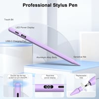 KOKABI 2. Generációs iPad Ceruza LED Kijelzővel - USB-C Töltés, Tenyérérzékelés, Dőlésérzékelés - iPad 6-10, Pro 11"/12.9", Air 3/4/5, Mini  3