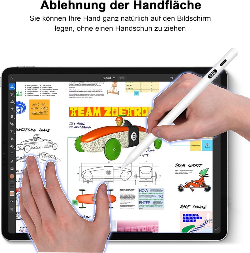 KOKABI Digitális Ceruza iPad-hez LED Kijelzővel - USB-C Töltés, Tenyérérzékelés, Dőlésérzékelés - iPad 6-10, iPad Pro, Air, Mini Kompatibili