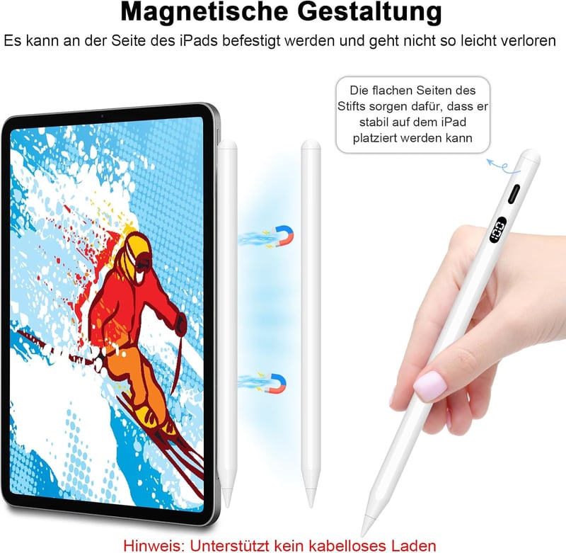 KOKABI Digitális Ceruza iPad-hez LED Kijelzővel - USB-C Töltés, Tenyérérzékelés, Dőlésérzékelés - iPad 6-10, iPad Pro, Air, Mini Kompatibili