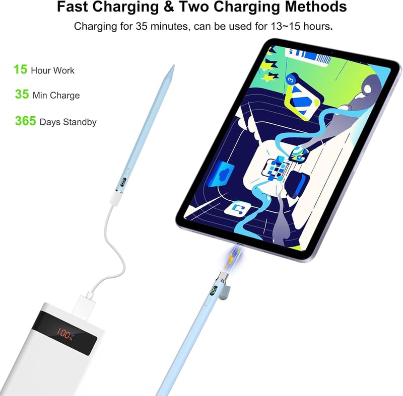 KOKABI iPad Ceruza - USB-C Töltésű Digitális Toll Tenyérérzékelővel és Dőlésérzékenységgel iPad 6-10, Pro 11"/12.9", Air 3/4/5, Mini 5/6 Mod
