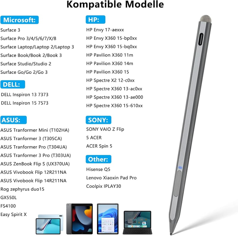KOKABI Stylus Toll Microsoft Surface Eszközökhöz - 4096 Nyomásérzékenység, Dőlésfelismerés, Tenyértámogatás, Mágneses - Pro/Go/Book/Laptop/S