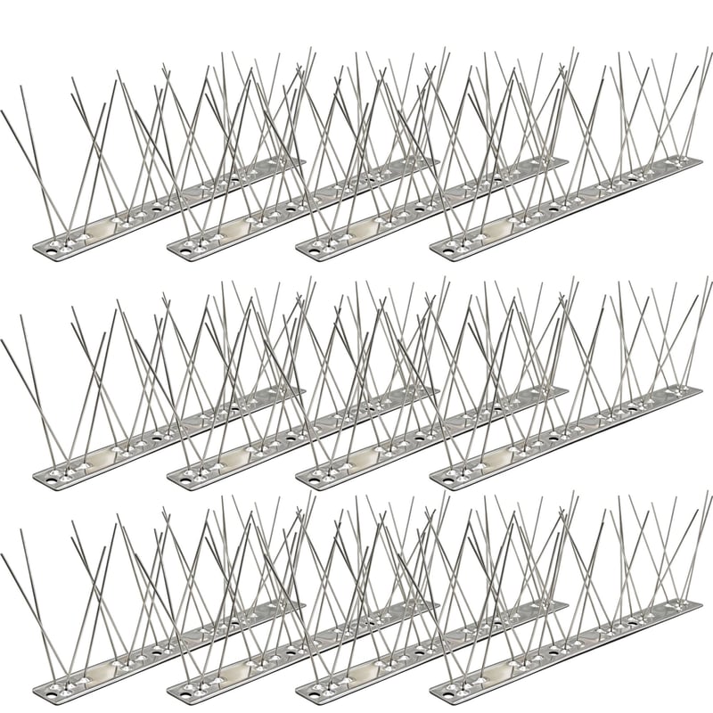 Țepi Antiporumbel KOKMEYA din Oțel Inoxidabil 3 m (12 buc. x 25 cm) - Rezistenți la coroziune, tip 304, cu 24 de șuruburi și 24 de coliere incluse - Pentru balcon, jgheab, acoperiș și balustradă