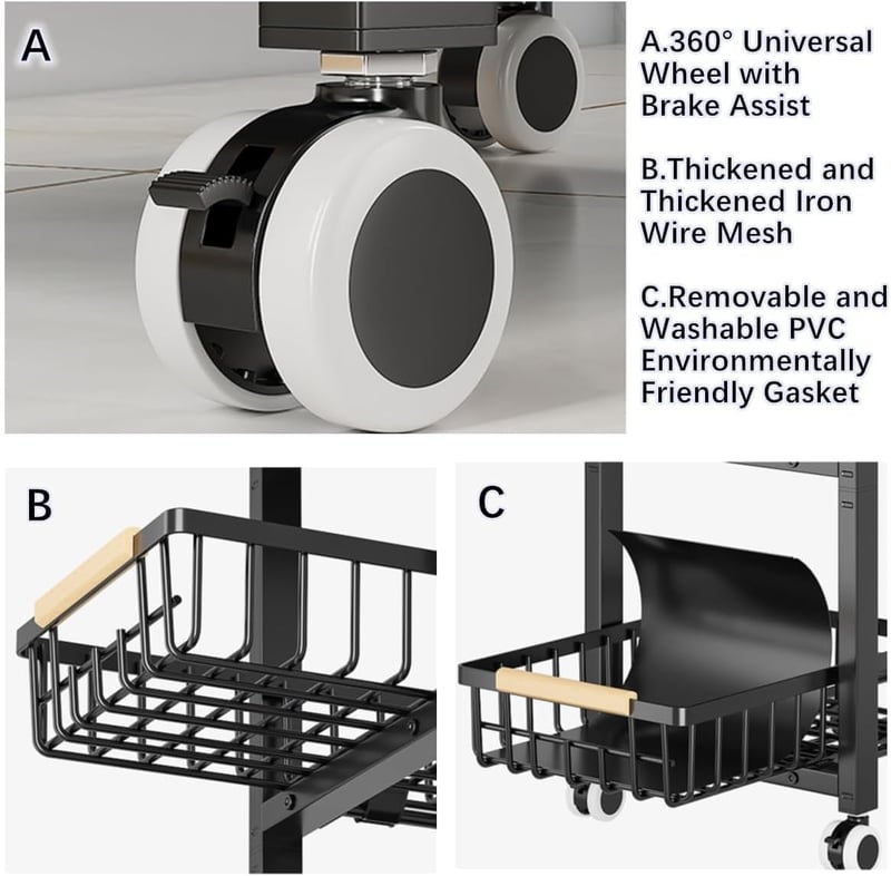 KOLENSA Fém Tárolódoboz Kerekekkel, Stackable Konyhai Szervező Polc, Gyümölcs Zöldség Kocsi