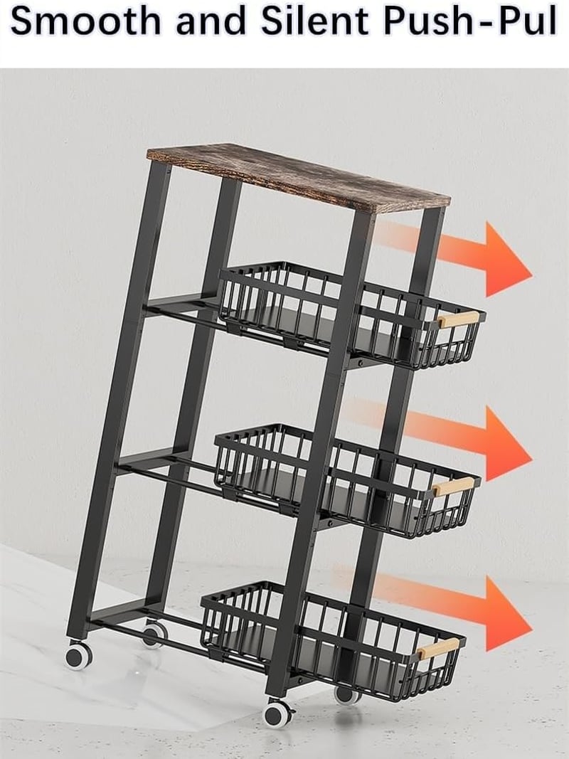 KOLENSA Fém Tárolódoboz Kerekekkel, Stackable Konyhai Szervező Polc, Gyümölcs Zöldség Kocsi