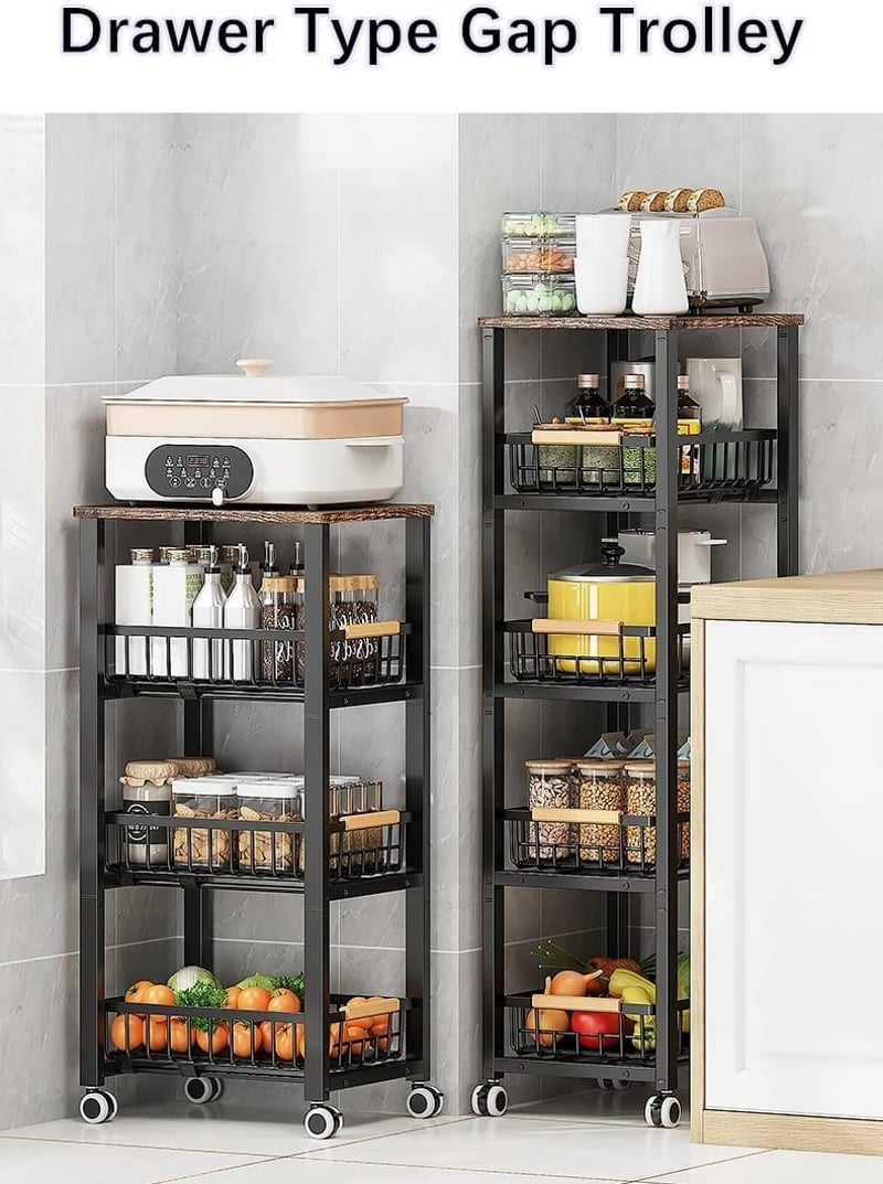 KOLENSA Fém Tárolódoboz Kerekekkel, Stackable Konyhai Szervező Polc, Gyümölcs Zöldség Kocsi