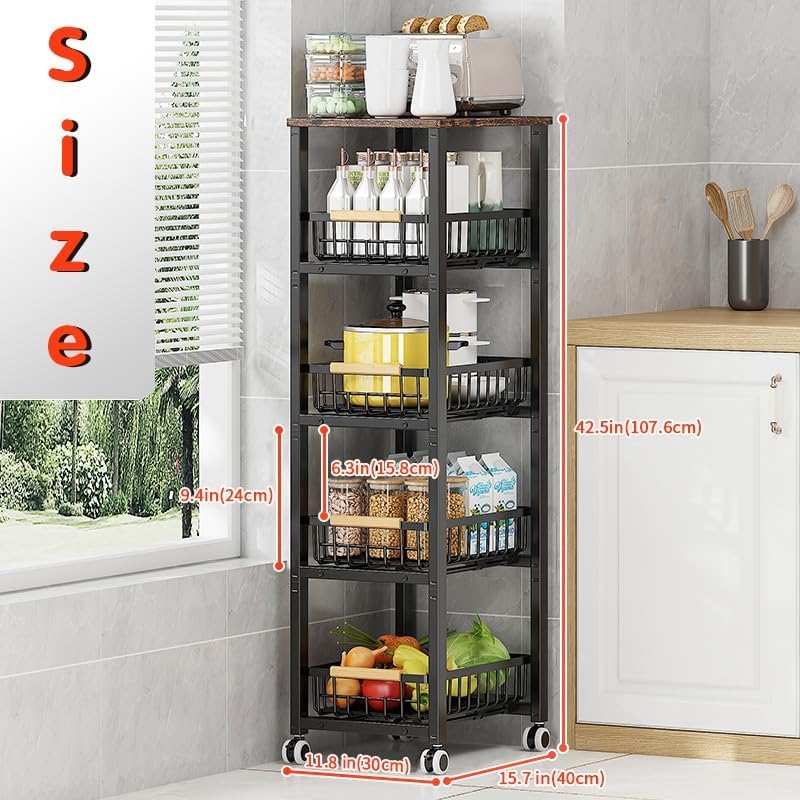 KOLENSA Fém Tárolódoboz Kerekekkel, Stackable Konyhai Szervező Polc, Gyümölcs Zöldség Kocsi