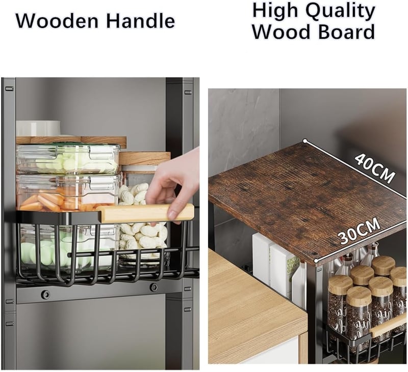 KOLENSA Fém Tárolódoboz Kerekekkel, Stackable Konyhai Szervező Polc, Gyümölcs Zöldség Kocsi