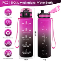 KollyKolla boca za vodu od 500 ml s oznakom vremena i cjedilom, nepropusna, bez BPA, za sport, fitness, biciklizam, ured, školu i aktivnosti na otvorenom 5