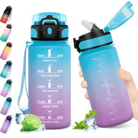 KollyKolla fľaša na vodu 500 ml so slamkou, športová fľaša s časovým značením, nepriepustná fľaša na sýtené nápoje, na bicykel, do školy, pre dievčatá 1
