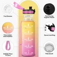 Športová fľaša KollyKolla 500 ml, bez BPA, nepriepustná fľaša na vodu s časovým označením a sitkom, vhodná na fitness, do školy, na bicykel, jogu a kempovanie 2