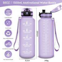 Športová fľaša KollyKolla 1,5 l, vhodná aj na sýtené nápoje, fľaša na vodu s časovou značkou, nepriepustná, na cvičenie, do kancelárie, na bicyklovanie 5