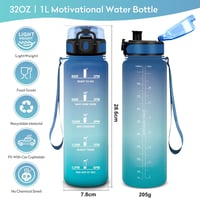 KollyKolla szénezett ivópalack 500ml-1.5L időjelöléssel, szivárgatásmentes sportpalack gyerekeknek és felnőtteknek - 1,000 ml, Blue + Green 5