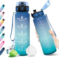 KollyKolla szénezett ivópalack 500ml-1.5L időjelöléssel, szivárgatásmentes sportpalack gyerekeknek és felnőtteknek - 1,000 ml, Blue + Green 1