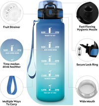 KollyKolla szénezett ivópalack 500ml-1.5L időjelöléssel, szivárgatásmentes sportpalack gyerekeknek és felnőtteknek - 1,000 ml, Blue + Green 2
