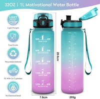 KollyKolla Szódásított Ivópalack 500ml-1.5L Időjelöléssel Gyerekeknek Felnőtteknek - 1,000 ml, Green and Light Pink 5