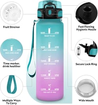 KollyKolla Szódásított Ivópalack 500ml-1.5L Időjelöléssel Gyerekeknek Felnőtteknek - 1,000 ml, Green and Light Pink 2