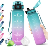 KollyKolla Szódásított Ivópalack 500ml-1.5L Időjelöléssel Gyerekeknek Felnőtteknek - 1,000 ml, Green and Light Pink 1