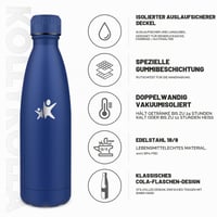 Termoska KollyKolla 500 ml, detská fľaša z nehrdzavejúcej ocele, BPA-free, nepriepustná fľaša na vodu do školy, na šport a do prírody – tmavomodrá 2