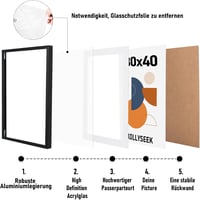 Kollyseek 3 db alumínium képkeret 16x24 hüvelyk fekete plexi üveggel 4