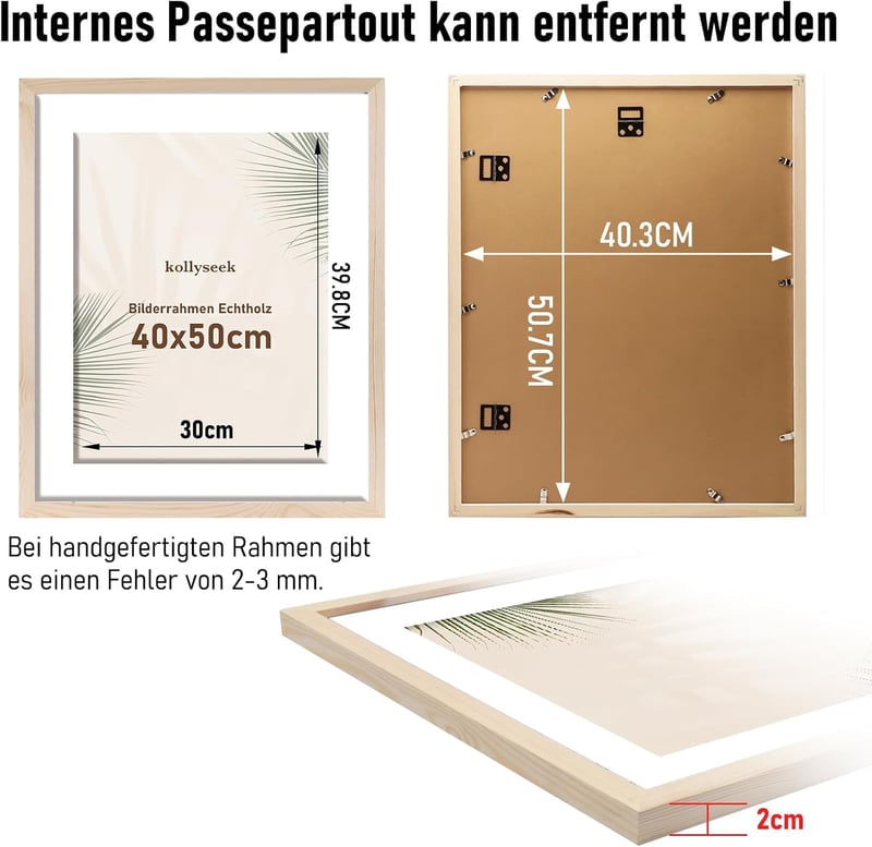Kollyseek Képkeret 40x50 cm Fenyőfa Paszpartúval Akril Üveggel Törésálló Fali Asztali Fotókeret Lakásdekoráció